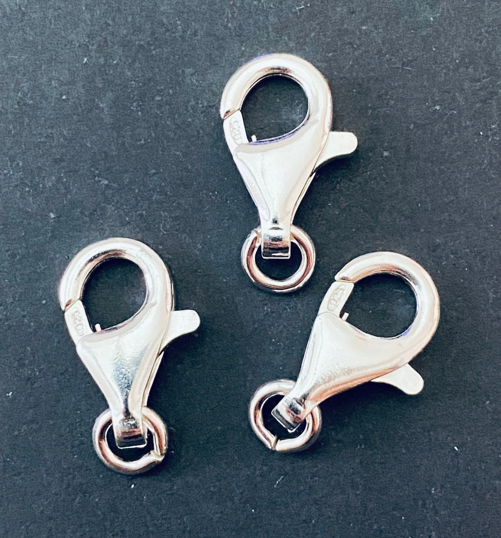 Karabiner Verschluss 925-Silber, offene Öse, 11 / 13 / 16 mm | Made in Italy
