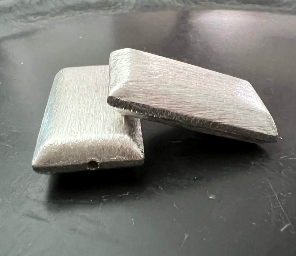Kupfer Rechteck Perle, versilbert, gebürstet, 32 × 18 mm | E3