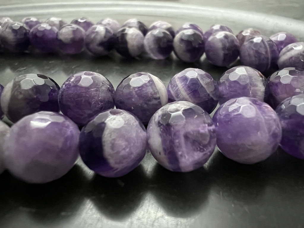 Amethyst Strang, Kugeln, facettiert, Lavendel, 6 mm & 10 mm