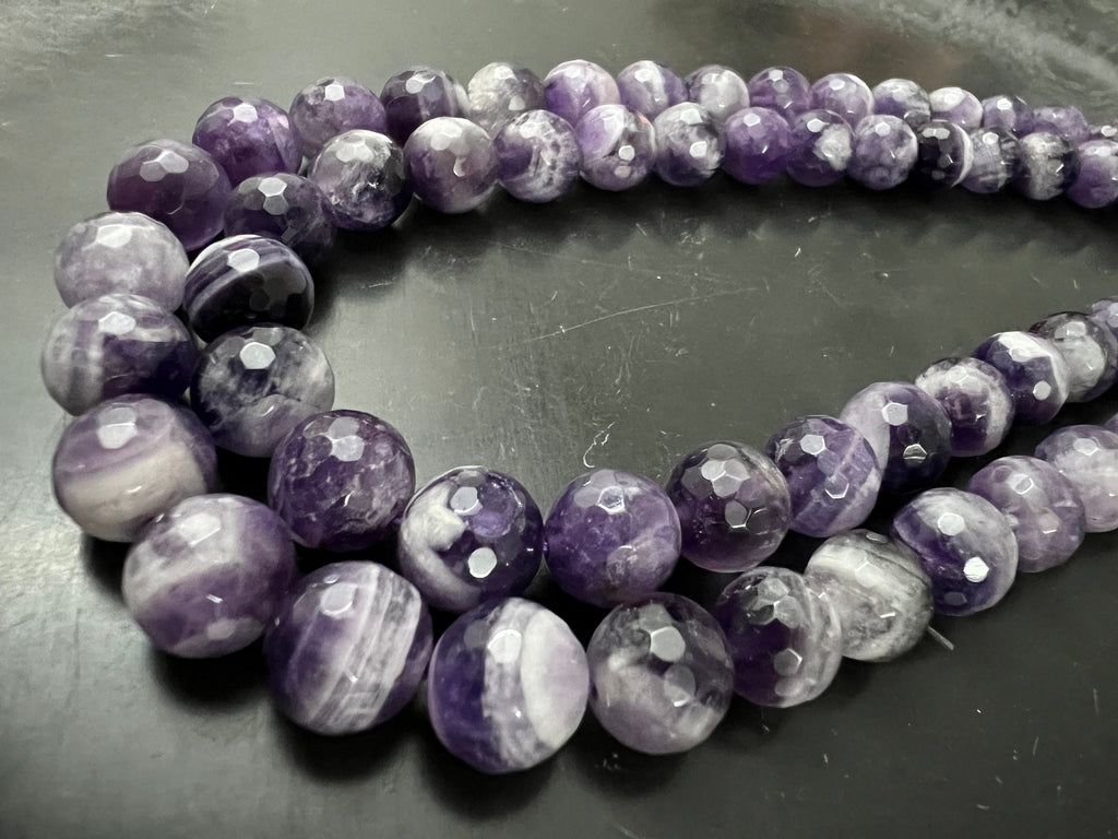 Amethyst Strang, Kugeln, facettiert, Lavendel, 6 mm & 10 mm