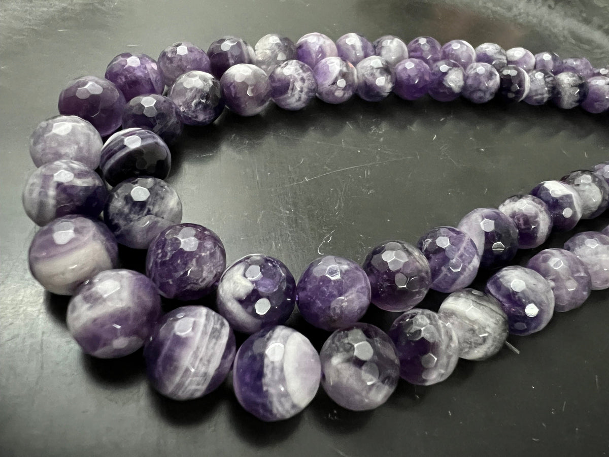 Amethyst Strang, Kugeln, facettiert, Lavendel, 6 mm & 10 mm