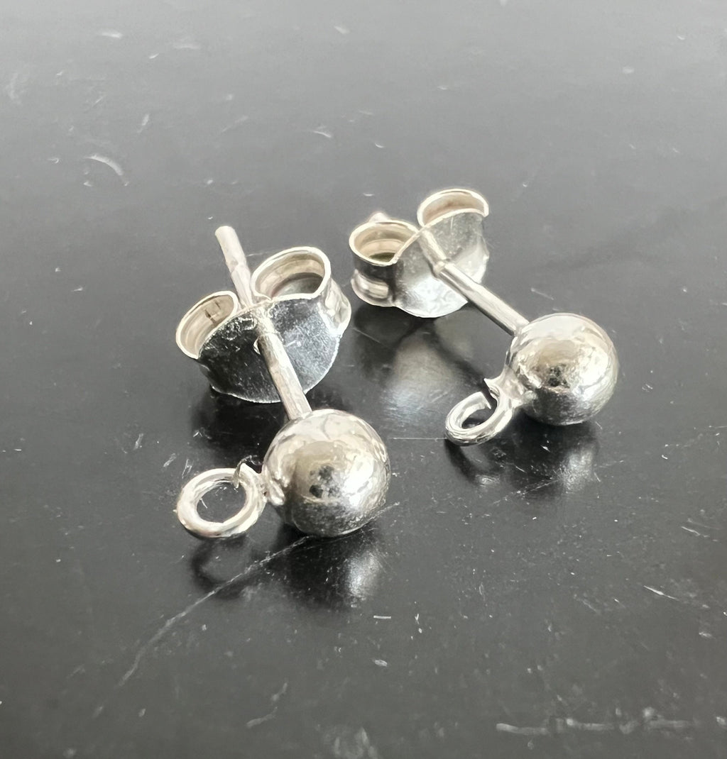 Ball stud earrings, 925 sterling silver with loop, 3 & 4 mm