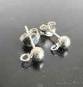 Ball stud earrings, 925 sterling silver with loop, 3 & 4 mm