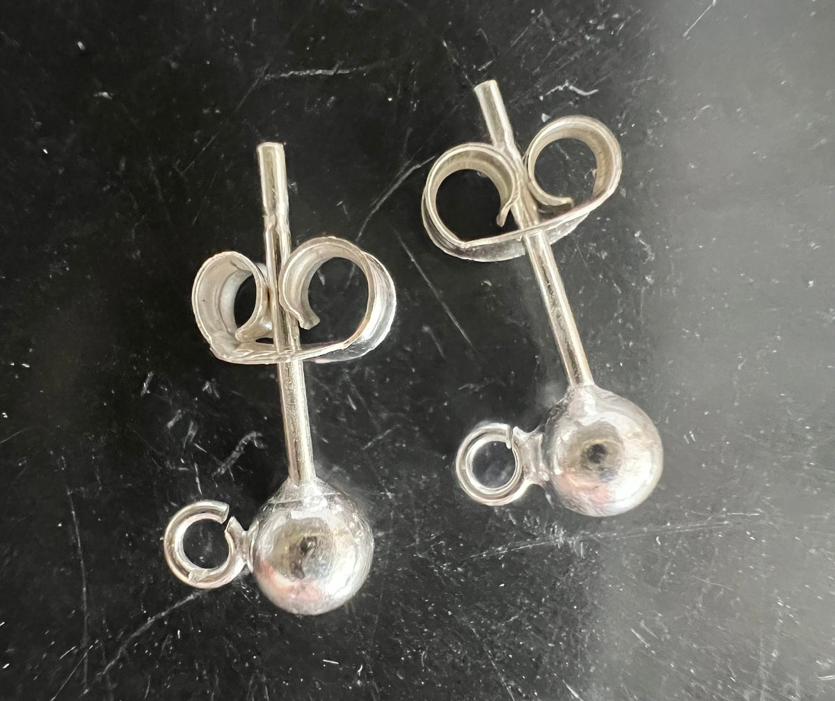 Kugel Ohrstecker 925-Silber mit Öse, 3 & 4 mm