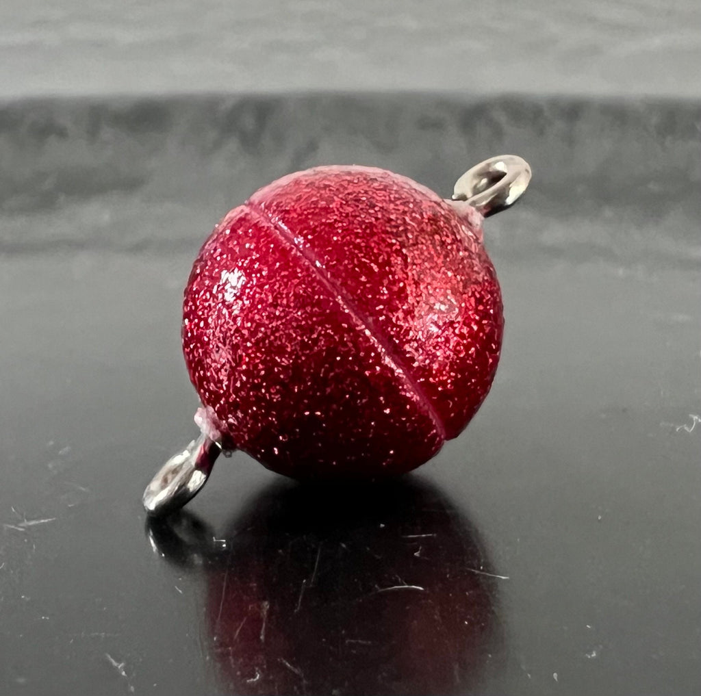Magnetic clasp, spherical, red glitter, 8 / 10 / 12 mm | Made in Germany