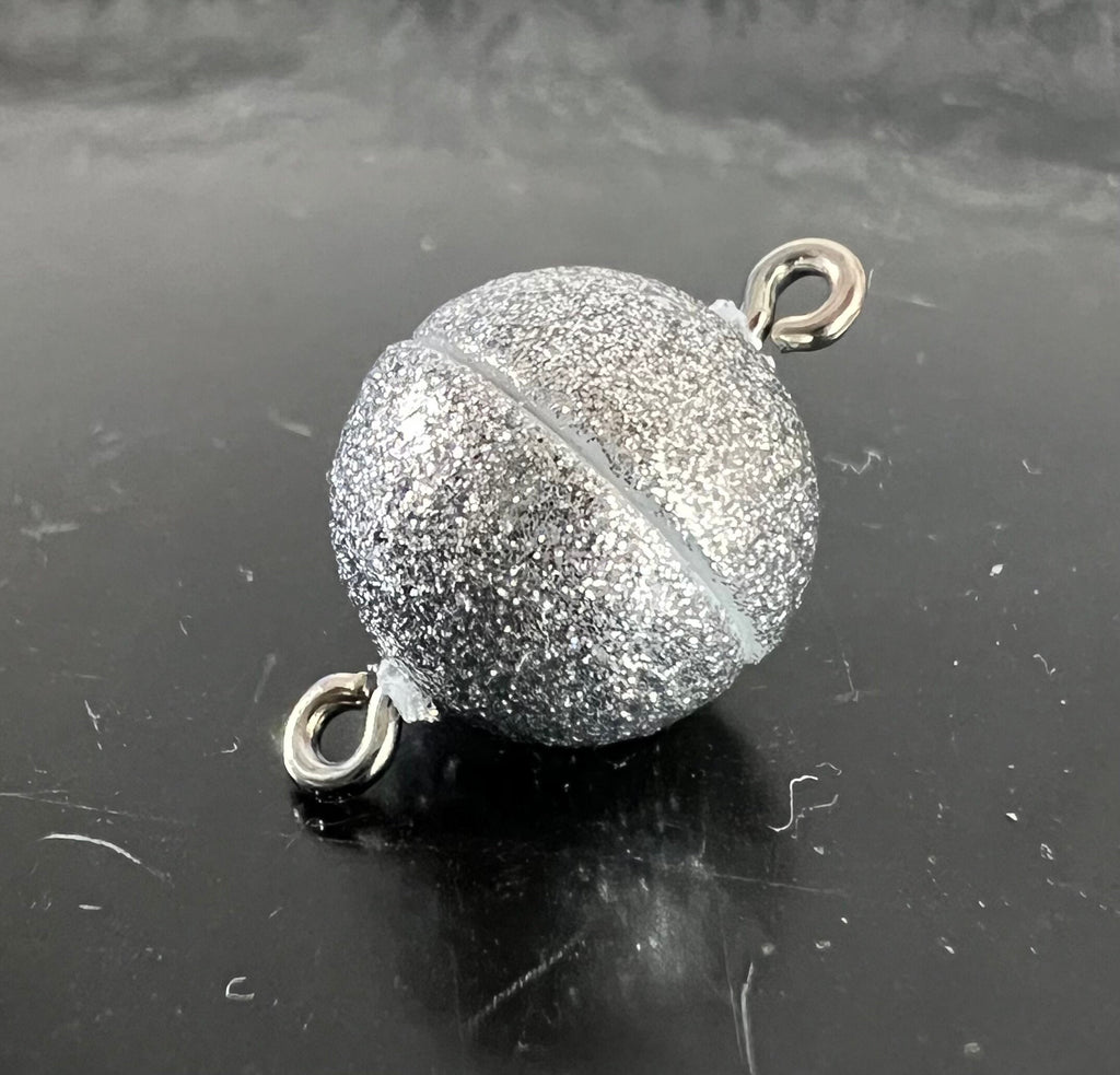 Magnet Verschluss, kugelförmig, silber Glitzer, 8 / 10 / 12 mm | Made in Germany