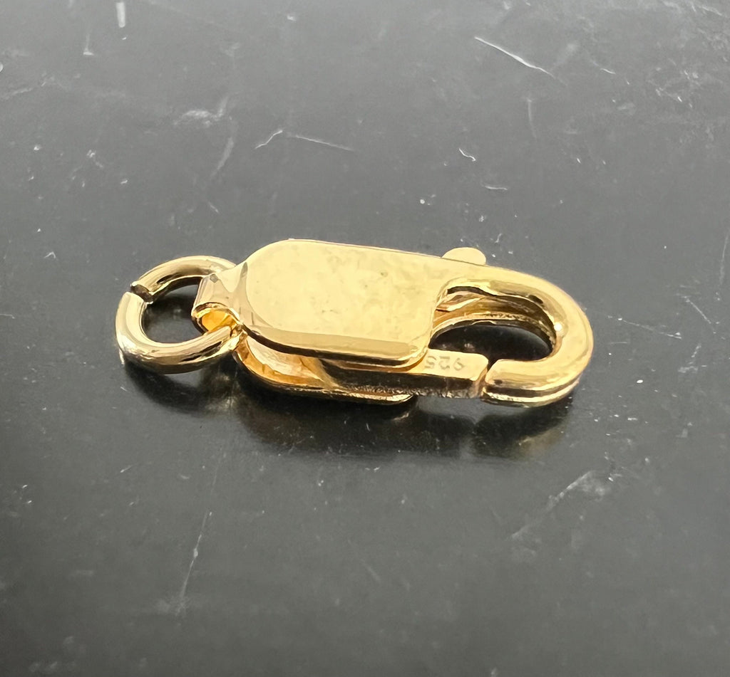 Lobster clasp, gold-plated 925 sterling silver, elongated, open jump ring, 11 × 5.5 mm | C53