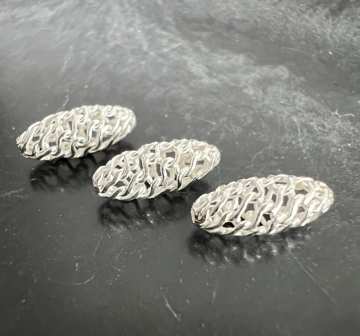 Web Olive, 925 sterling silver, woven, 10 × 4 mm | D14