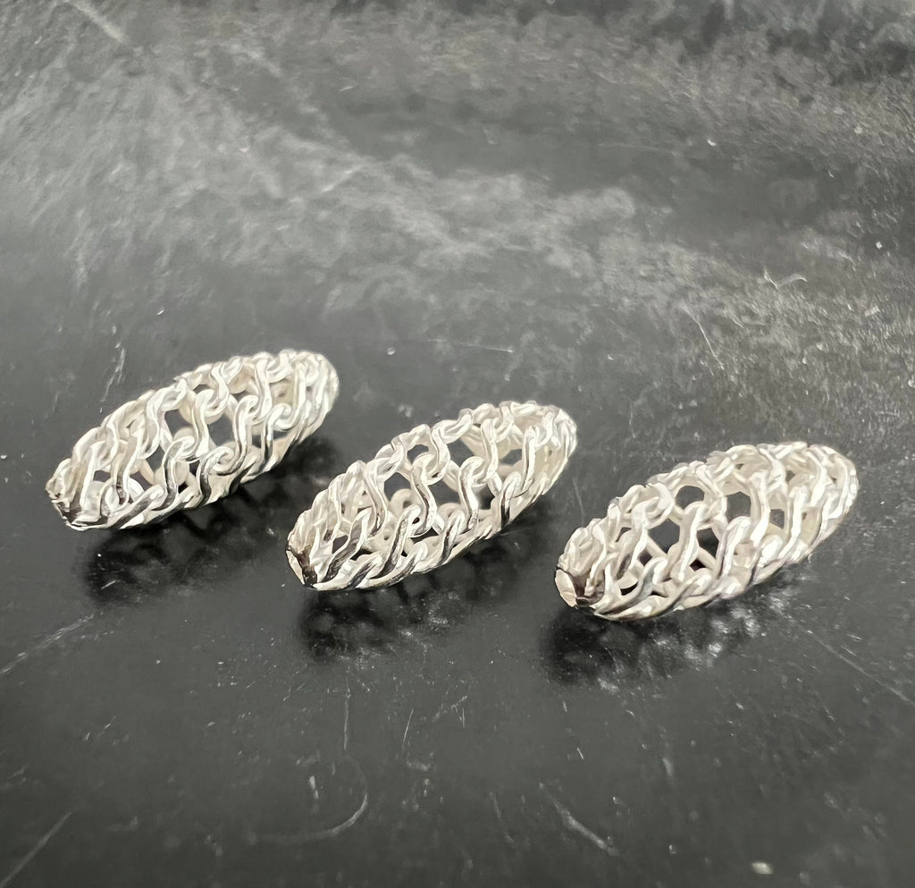 Web Olive, 925 sterling silver, woven, 10 × 4 mm | D14