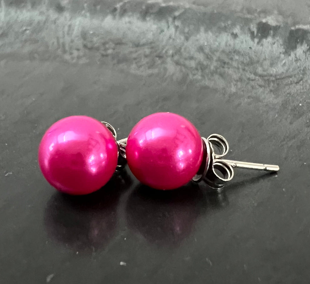 Muschelkern Ohrstecker 925-Silber, pink, 6 & 8 mm