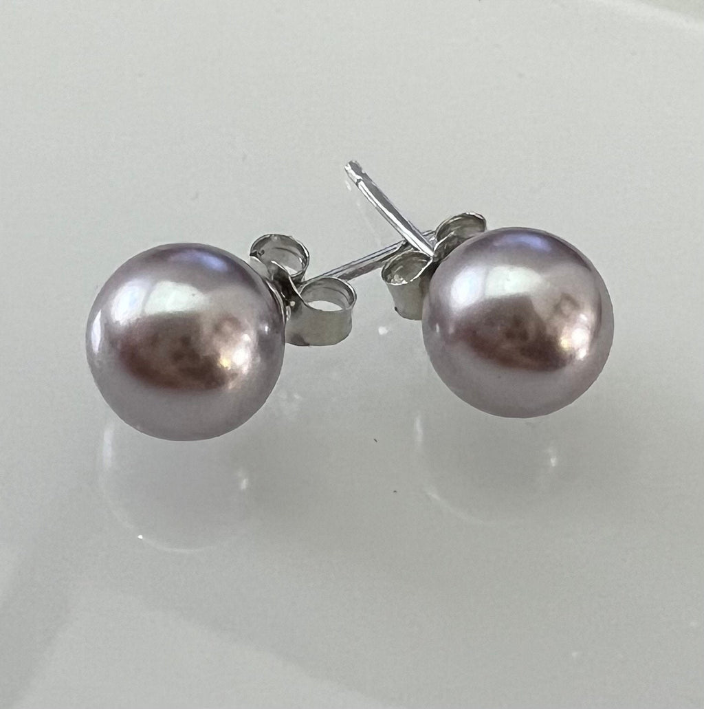 Ohrstecker Muschelkern 925-Silber, lila/grau, 6 & 8 mm