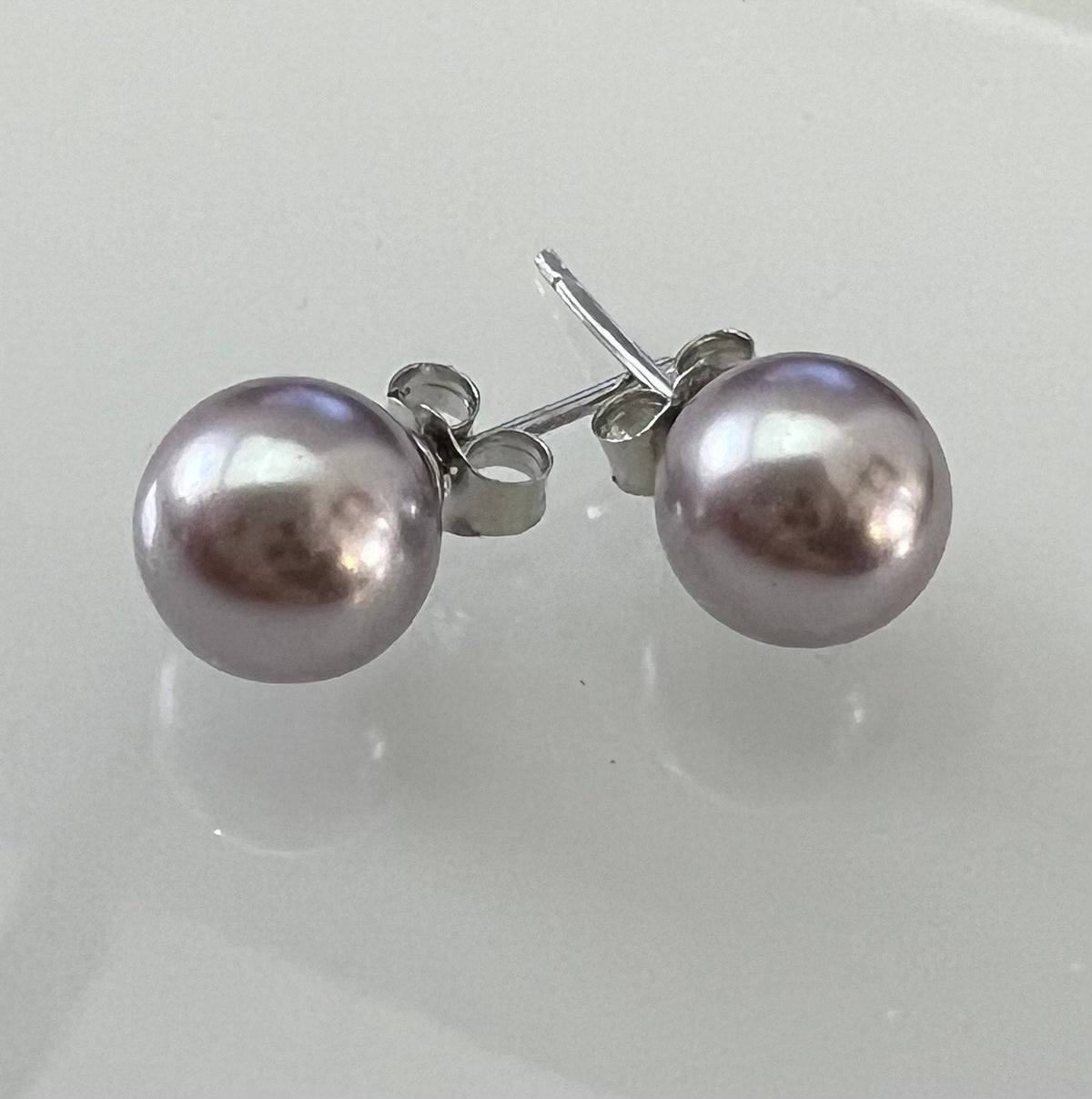 Ohrstecker Muschelkern 925-Silber, lila/grau, 6 & 8 mm