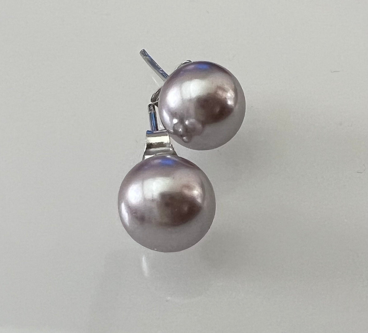 Ohrstecker Muschelkern 925-Silber, lila/grau, 6 & 8 mm