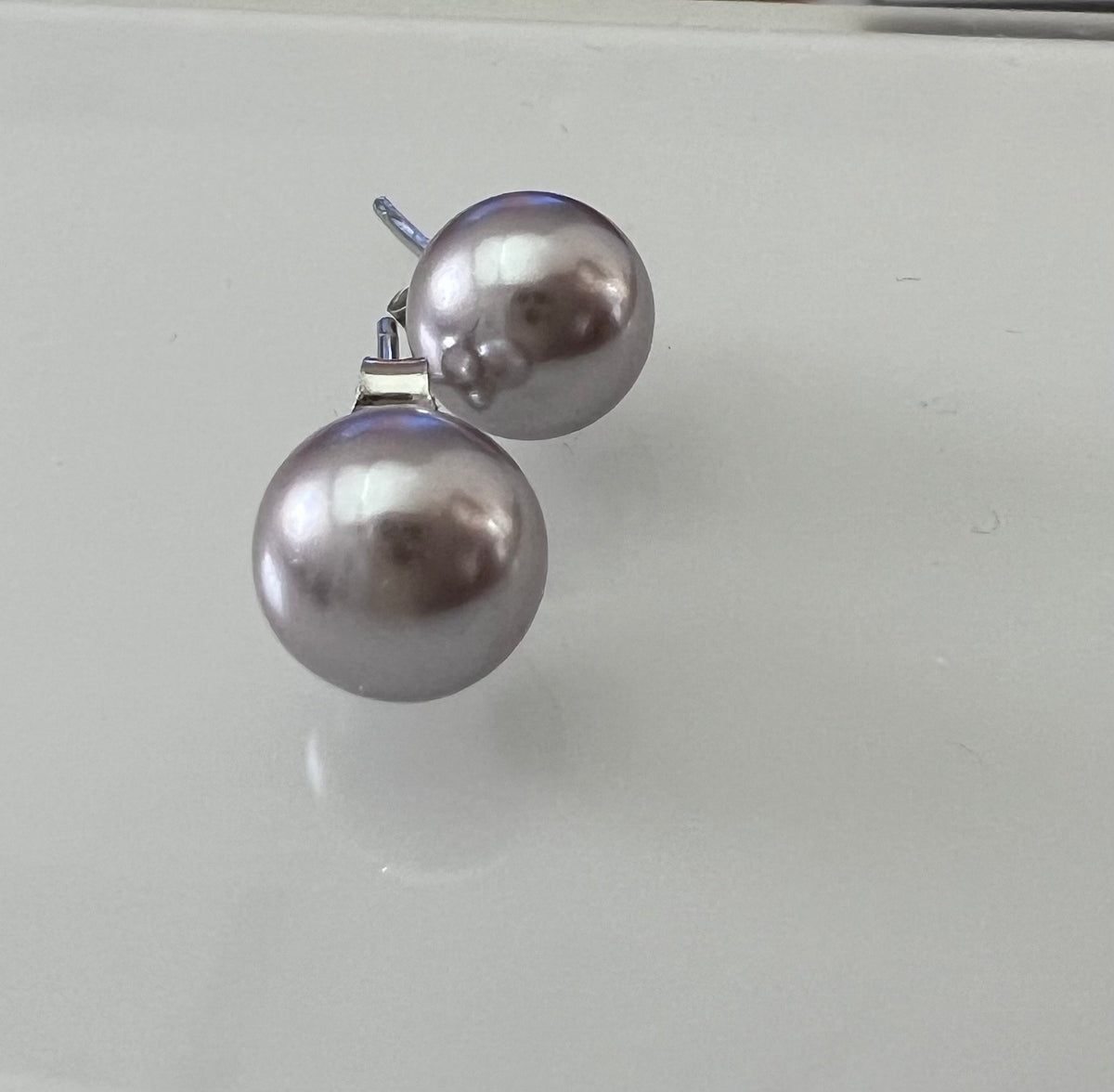 Ohrstecker Muschelkern 925-Silber, lila/grau, 6 & 8 mm