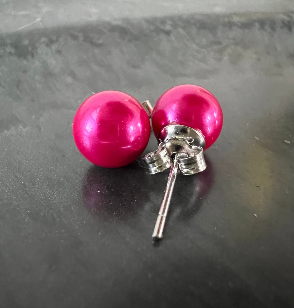 Muschelkern Ohrstecker 925-Silber, pink, 6 & 8 mm