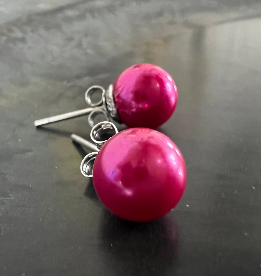 Muschelkern Ohrstecker 925-Silber, pink, 6 & 8 mm