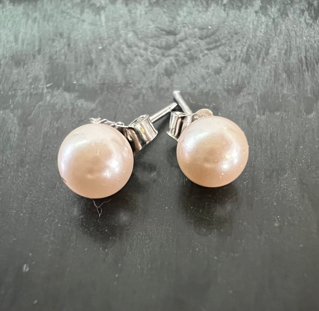 Ohrstecker Muschelkern 925-Silber, rosa, 6 mm - F10