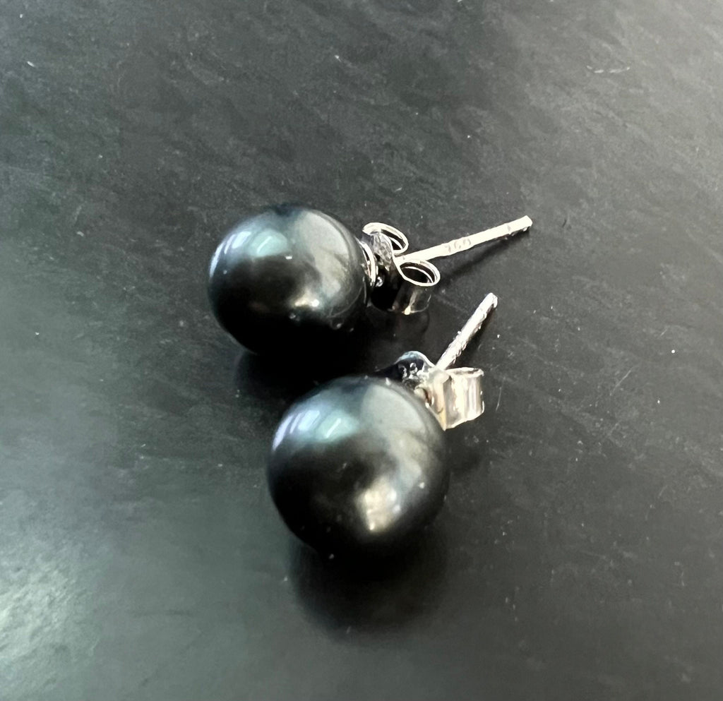Ohrstecker Muschelkern 925-Silber, grau/blau, 6 & 8 mm