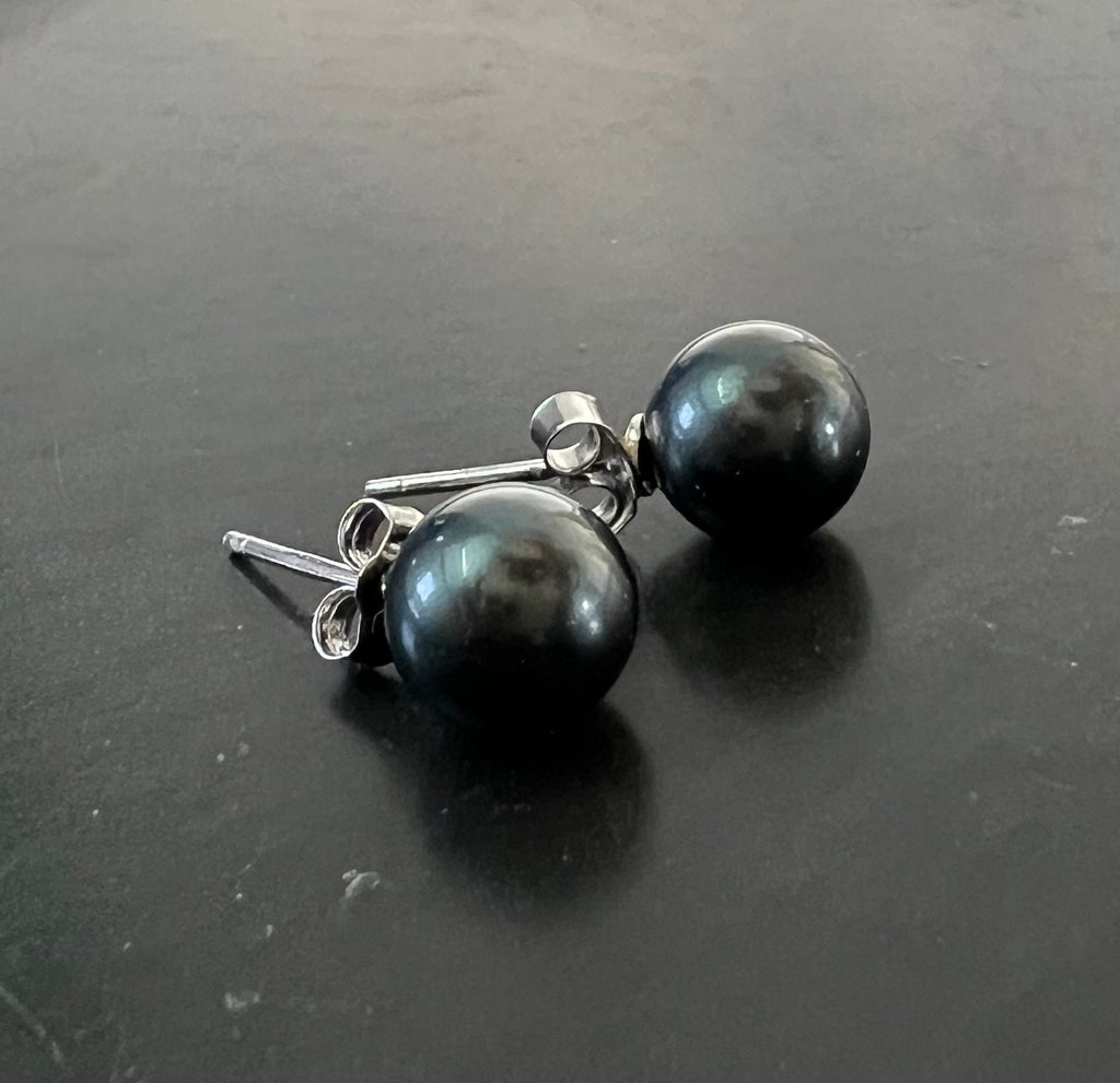 Ohrstecker Muschelkern 925-Silber, grau/blau, 6 & 8 mm