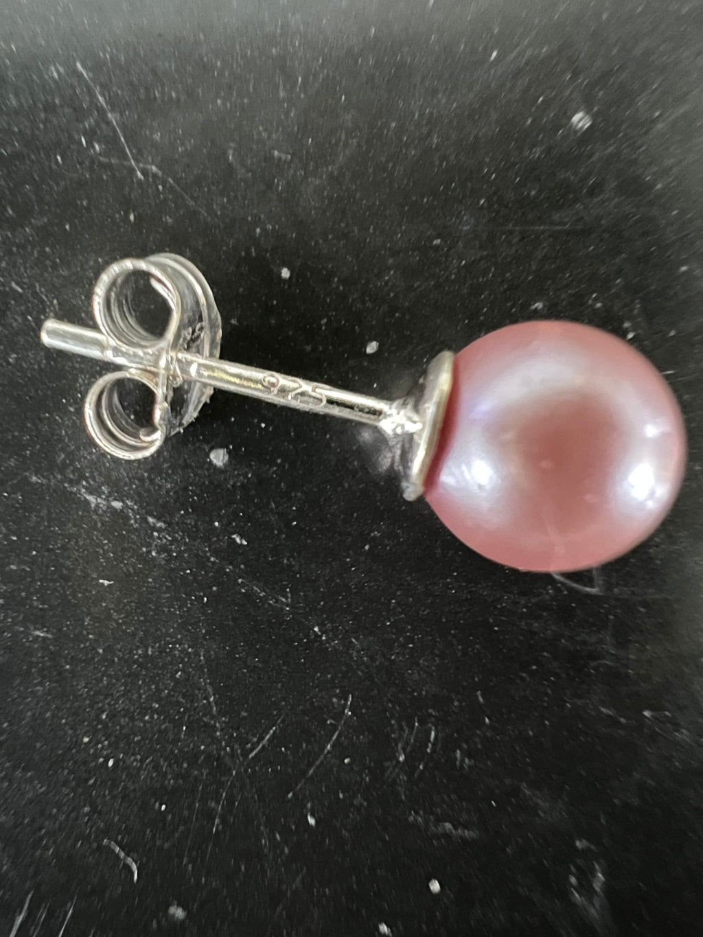 Shell pearl stud earrings, 925 sterling silver, pink, 6 mm | F15