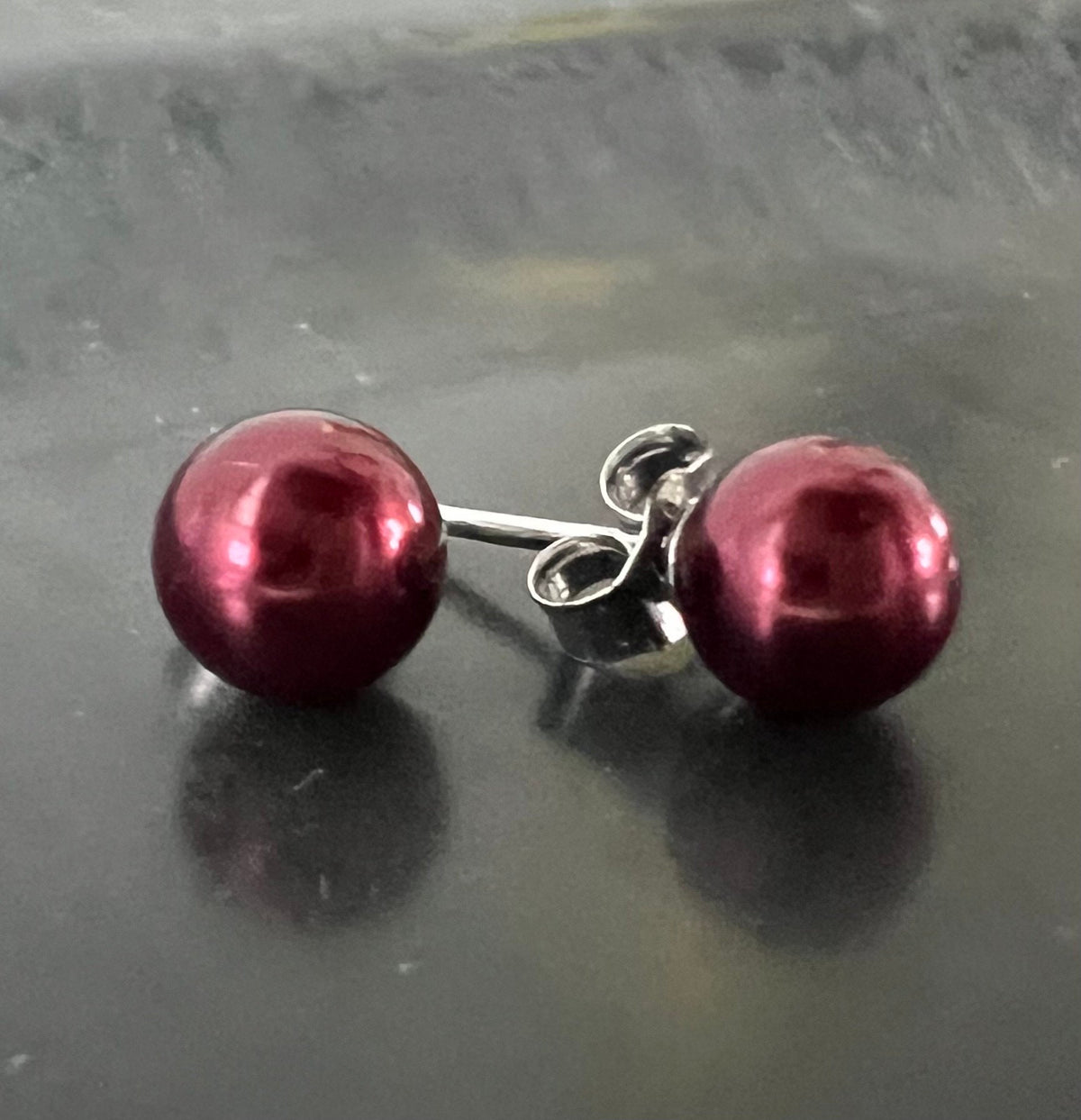 Muschelkern Ohrstecker 925-Silber, rot, 6 mm | F20