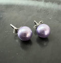 Shell pearl stud earrings, 925 sterling silver, lilac, 6 mm | F21