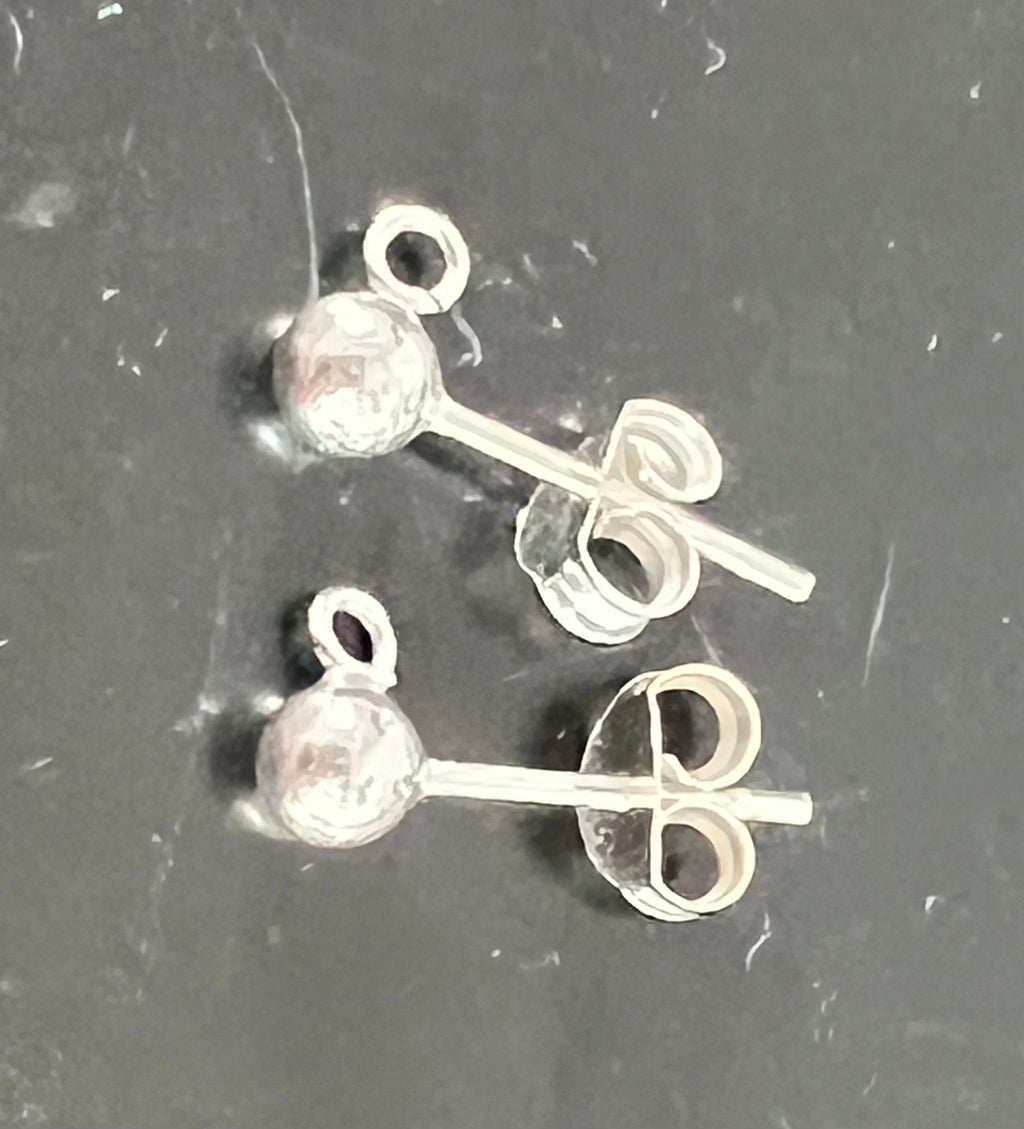 Ball stud earrings, 925 sterling silver with loop, 3 & 4 mm
