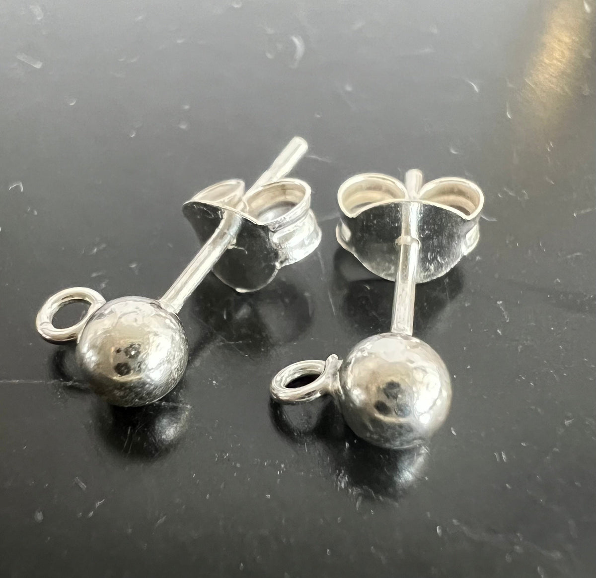 Kugel Ohrstecker 925-Silber mit Öse, 3 & 4 mm