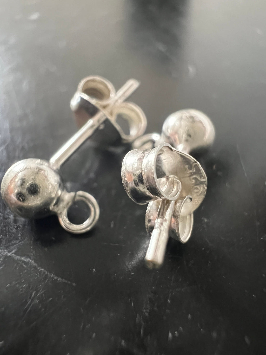 Ball stud earrings, 925 sterling silver with loop, 3 & 4 mm