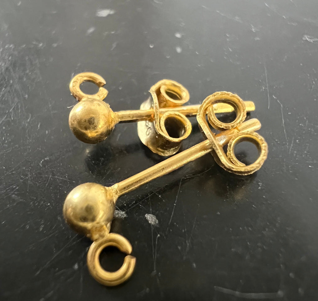 Ball stud earrings, gold-plated 925 sterling silver with loop, 3 & 4 mm