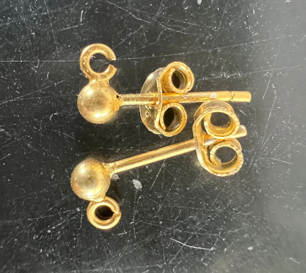 Ball stud earrings, gold-plated 925 sterling silver with loop, 3 & 4 mm