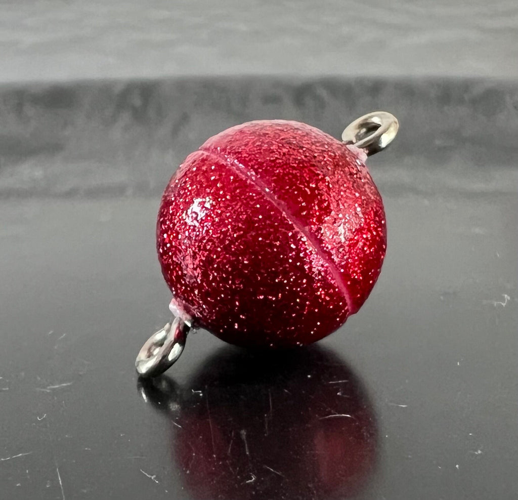 Magnetic clasp, spherical, red glitter, 8 / 10 / 12 mm | Made in Germany