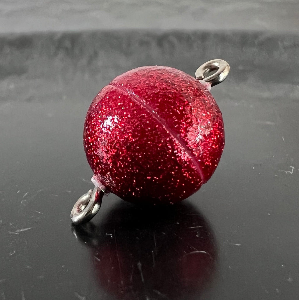Magnetic clasp, spherical, red glitter, 8 / 10 / 12 mm | Made in Germany