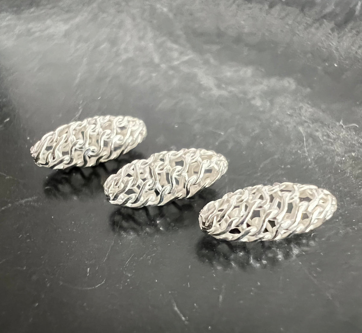 Web Olive, 925 sterling silver, woven, 10 × 4 mm | D14