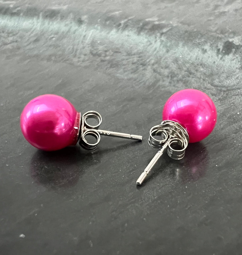 Muschelkern Ohrstecker 925-Silber, pink, 6 & 8 mm