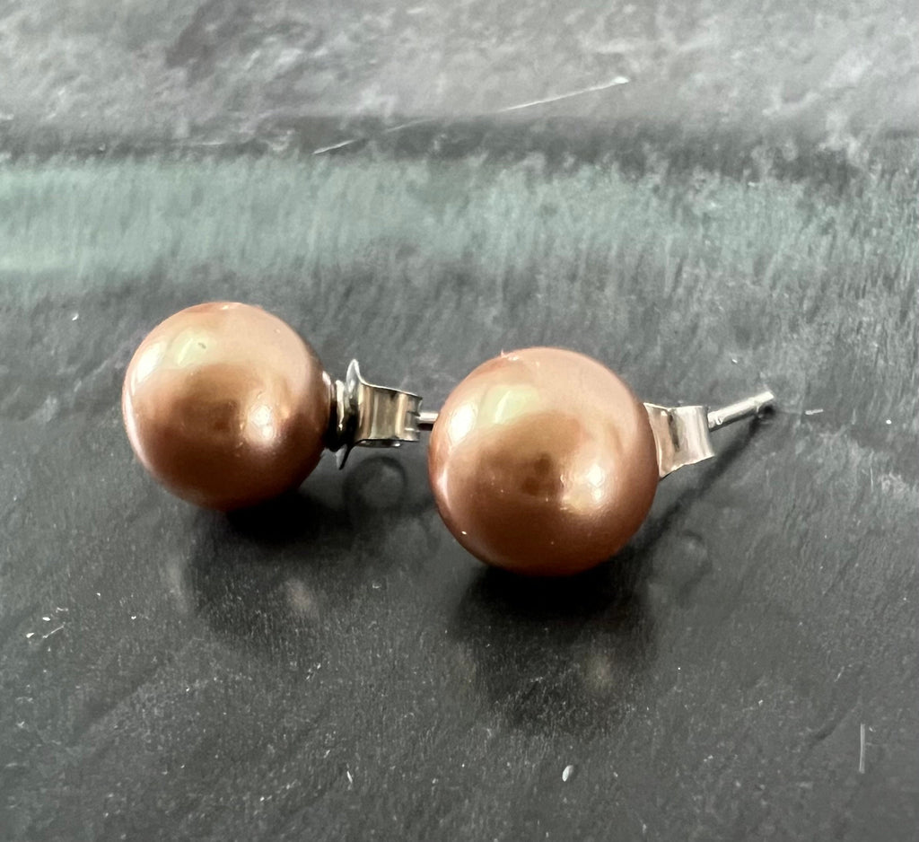Ohrstecker Muschelkern 925-Silber, braun, 6 & 8 mm