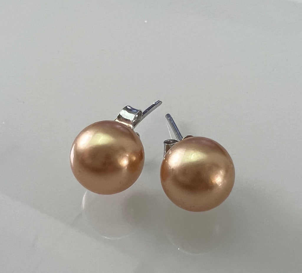 Muschelkern Ohrstecker 925-Silber, gold/braun, 6 mm & 8 mm