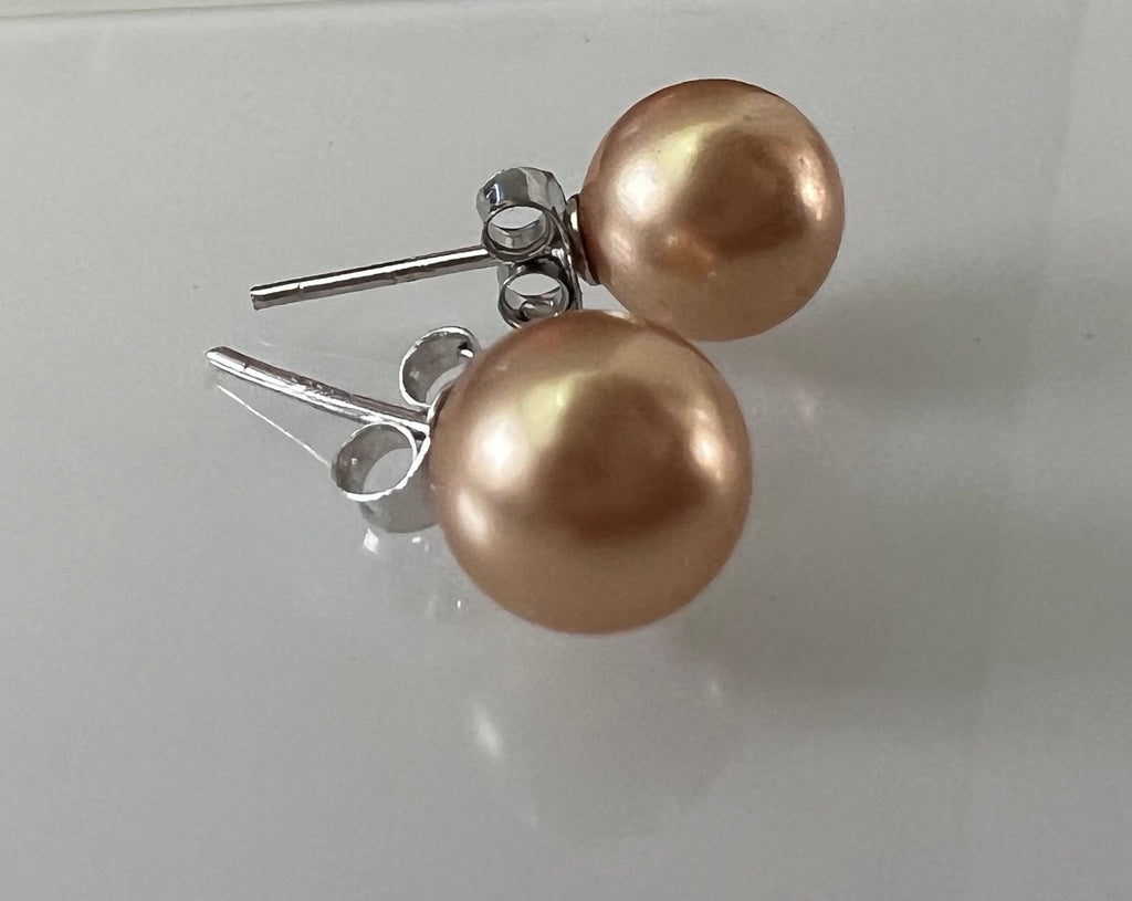 Muschelkern Ohrstecker 925-Silber, gold/braun, 6 mm & 8 mm