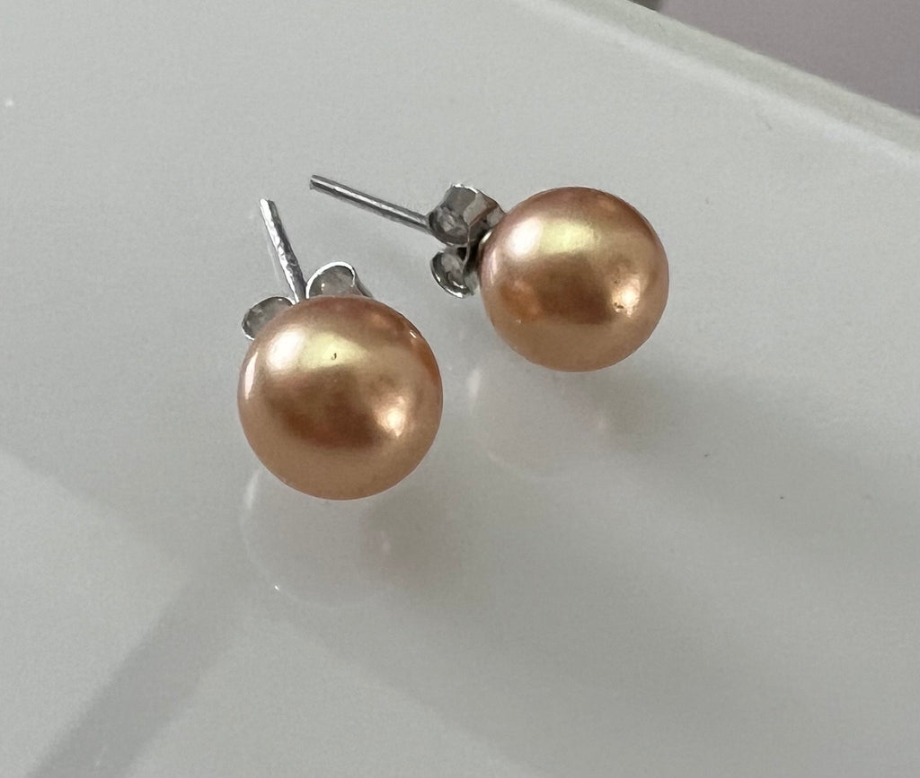 Muschelkern Ohrstecker 925-Silber, gold/braun, 6 mm & 8 mm