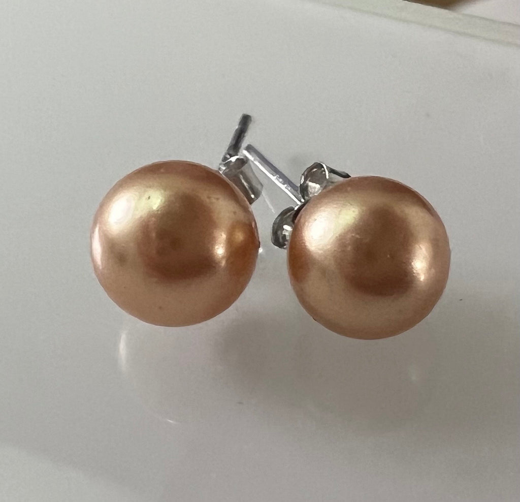 Muschelkern Ohrstecker 925-Silber, gold/braun, 6 mm & 8 mm