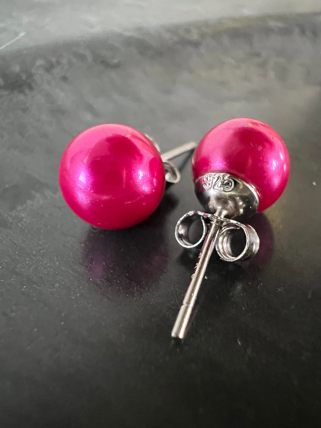 Muschelkern Ohrstecker 925-Silber, pink, 6 & 8 mm