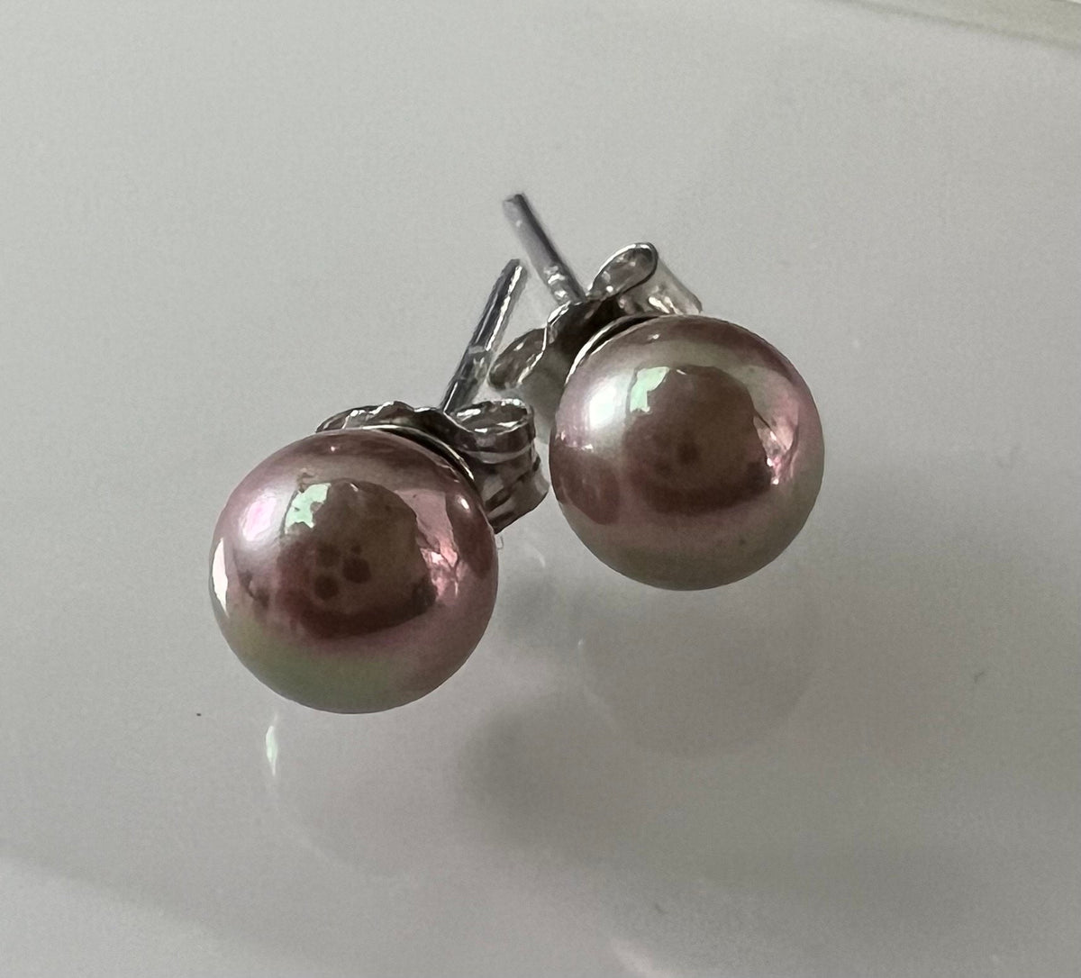 Muschelkern Ohrstecker 925-Silber, altrosa, 6 mm | F9