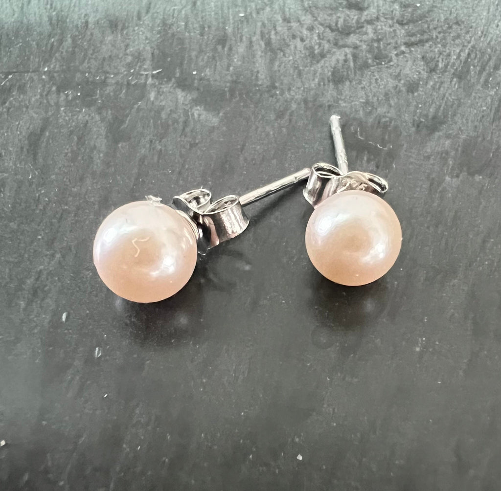 Ohrstecker Muschelkern 925-Silber, rosa, 6 mm - F10