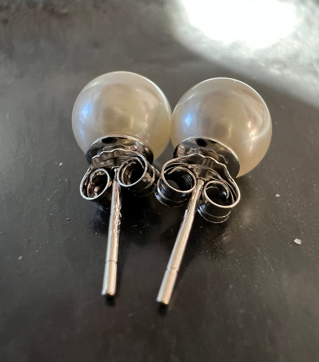 Ohrstecker Muschelkern 925-Silber, weiß, 6 & 8 mm