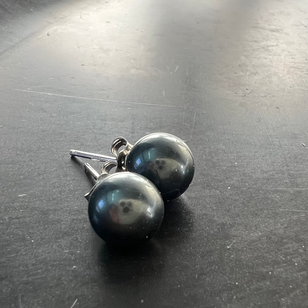Ohrstecker Muschelkern 925-Silber, grau/blau, 6 & 8 mm