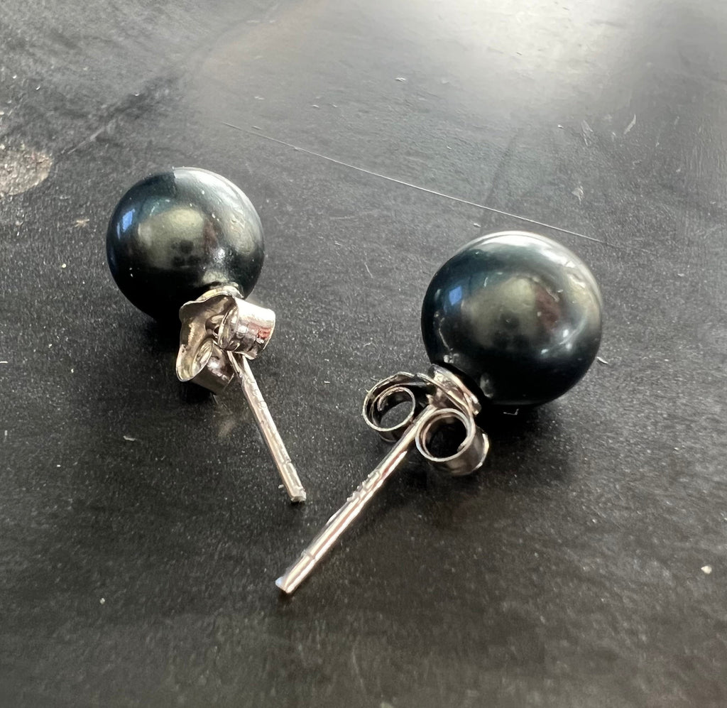 Ohrstecker Muschelkern 925-Silber, grau/blau, 6 & 8 mm