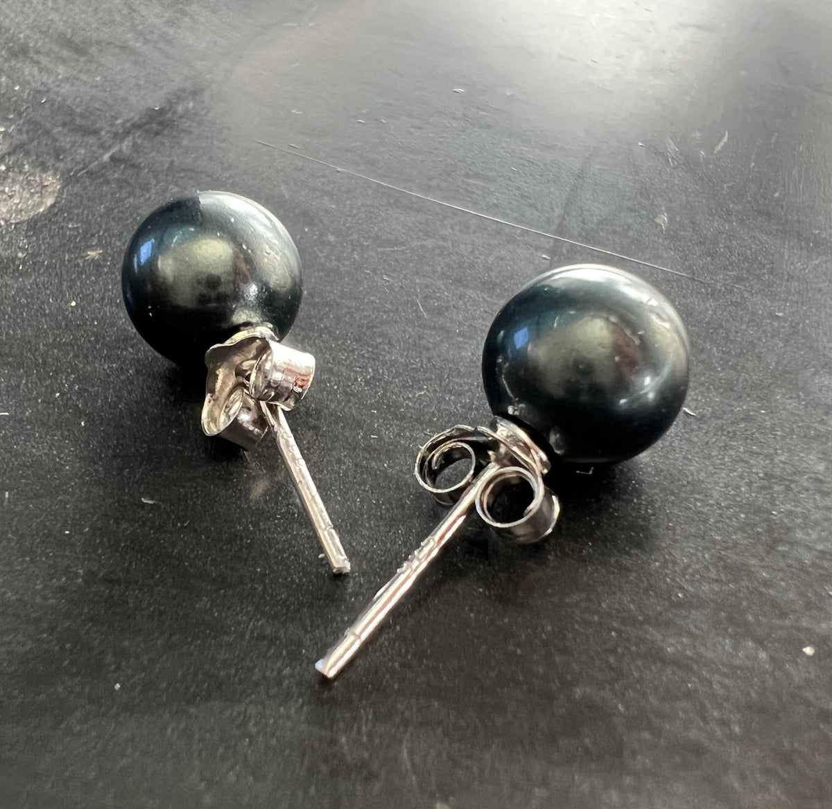 Ohrstecker Muschelkern 925-Silber, grau/blau, 6 & 8 mm