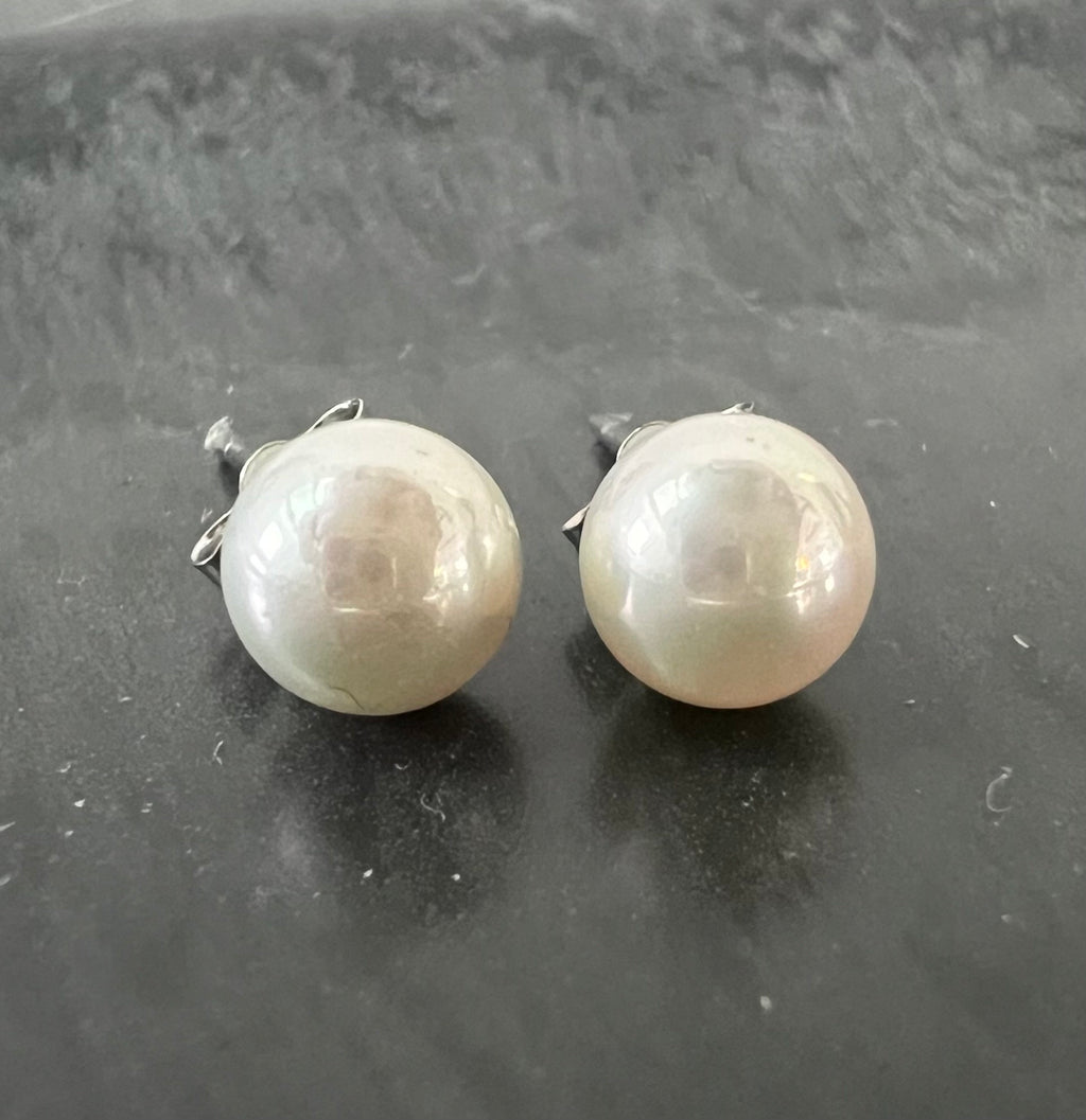 Ohrstecker Muschelkern 925-Silber, weiß, 6 mm - F16