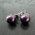 Muschelkern Ohrstecker 925-Silber, lila, 6 mm | F17
