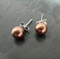 Muschelkern Ohrstecker 925-Silber, schoko-braun, 6 mm | F19